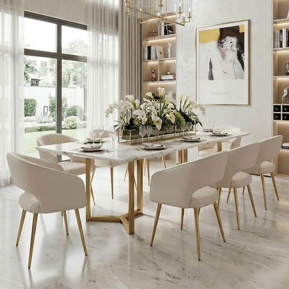 Hyfirm Leather Dining Chairs Set of 6, Modern Cream Gold Kitchen Chairs with Hollow Back, Upholstered Accent Side Chairs for Living Room/Reception/Restaurant