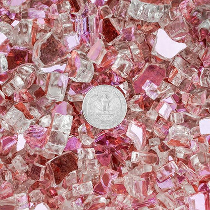 Onlyfire 10 lbs Fire Glass Rocks 1/2 Inch, Reflective Tempered Glass for Propane Fire Pit & Gas Fireplace, High Luster Firepit Glass Stones for Fire Table, Rose Gold (Multicolor Options Available)