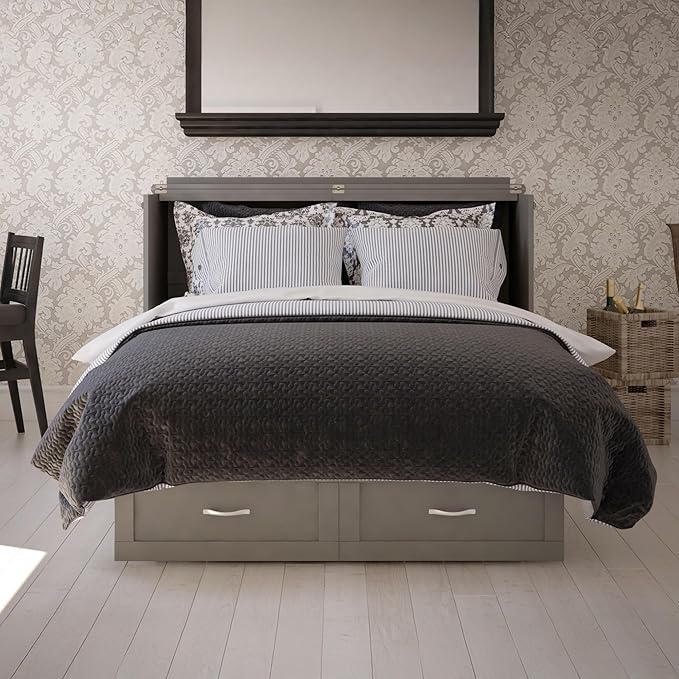 AFI, Monroe Queen Murphy Bed Chest with 6" Mattress, Storage Drawer & Built-in USB Charger, Grey