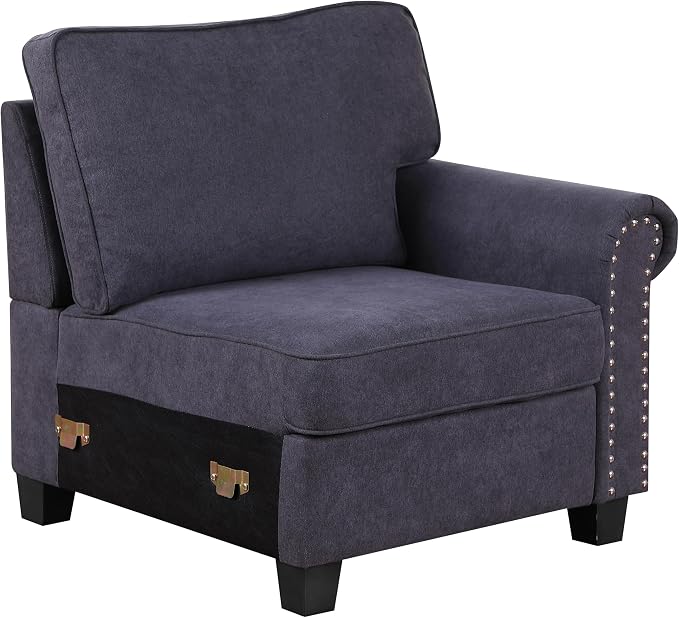 Ball & Cast 116" L-Shaped Sectional Couch with Movable Ottoman & Nailhead Trim Armrest,7 Seat Chenille Upholstered Sofa W/ 6 Throw Pillows,DIY Combination,Comfy Sectionals Set for Living Room,Gray