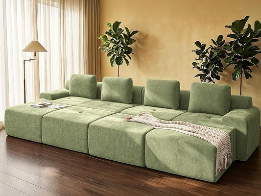 159" Oversized Boneless Couch, Comfort Cloud Sectional Couches for Living Room, Modular Sofa High Back & Extra Deep Seat, No Assembly, Soft Chenille Fabric (Olive Green, 159 inch-（4+4）)