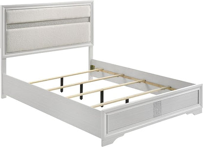 Coaster Home Furnishings Miranda Contemporary 5-Piece Bedroom Set Fabric Upholstered Queen Size Panel Bed Frame 54-inch Headboard White 205110Q-S5