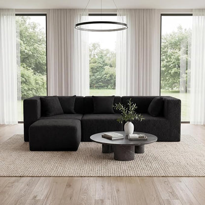 MONVANE 103'' Modular Sectional Sofa, Comfy Teddy Velvet Cloud Couch with Ottoman, Modern Convertible L Shaped Couch with Deep Seat, Sectional Couches for Living Room, Bedroom and Apartment, Black