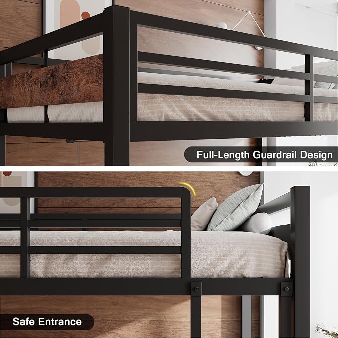 Einhomn Bunk Bed Twin Over Twin, Heavy Duty Metal Bed with Ladder and Full-Length Guardrail, Under-Bed Storage Space, No Box Spring Needed, Noise Free, Rustic Brown
