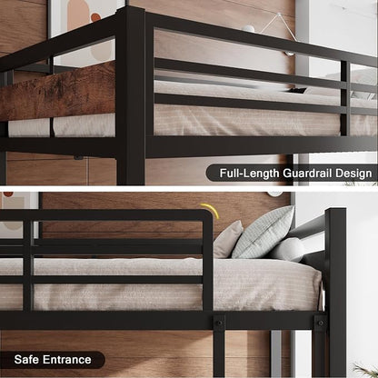 Einhomn Bunk Bed Twin Over Twin, Heavy Duty Metal Bed with Ladder and Full-Length Guardrail, Under-Bed Storage Space, No Box Spring Needed, Noise Free, Rustic Brown