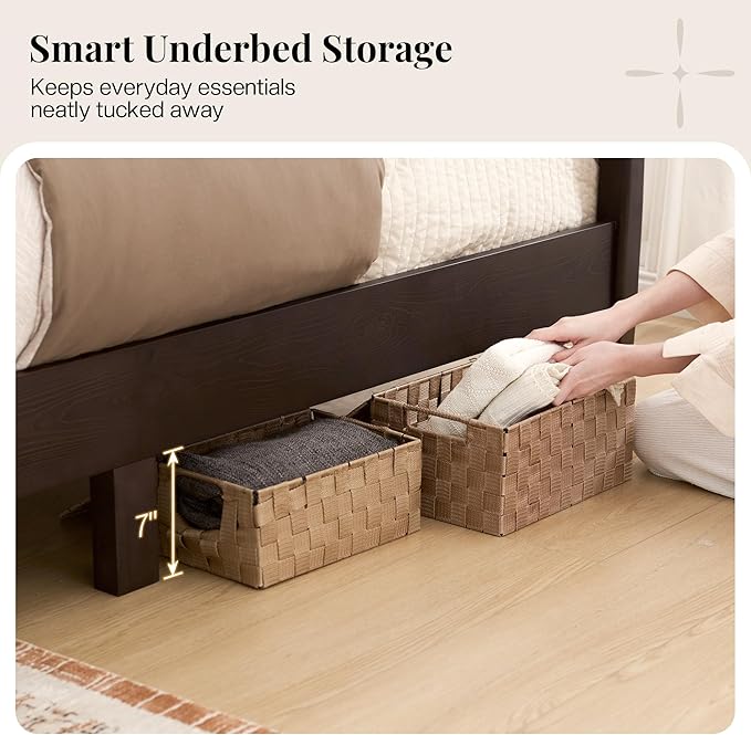 Jocisland 58" Tall Solid Wood California King Size Bed Frame with Upholstered Headboard & Footboard, Wooden Platform Bedframe, No Box Spring Needed, Easy Assembly, Modern Farmhouse Style, Dark Walnut