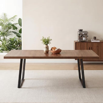 ZckyCine 70.87 Inch Dining Table for 4‑6, Rustic Wood 1.57‑Inch Tabletop, Black Metal Frame for Apartment & Kitchen