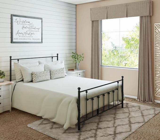 Golden Gate Beds Victorian Style Metal Platform Bed Frame with Antique Wrought Iron-Art Headboard and Footboard, Classic Cama Steel Mattress Foundation, No Box Spring Needed, California King, Black