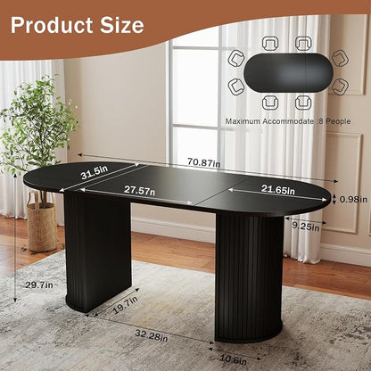 Oval Rectangular Dining Table for 4-8 People,70.87" Long Kitchen Table with Large Tabletop Wood Dinner Table Conference Meeting Table for Dining Room Living Room Kitchen,Black