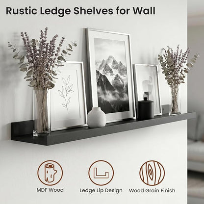 Axeman Picture Ledge Shelf | 20 Inch Floating Shelves Set of 4 | Black Wall Shelves with Lip | Black Picture Shelf for Wall with Ledge | Wood Photo Ledges for Living Room Bedroom