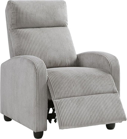 Lexicon Corduroy Pushback Recliner Chair Armchair Push Back Recliner, Solid Wood Frame and Metal Base, Easy Assembly Small Soft Single Sofa Accent Chair for Living Room/Office/Apartment, Light Grey