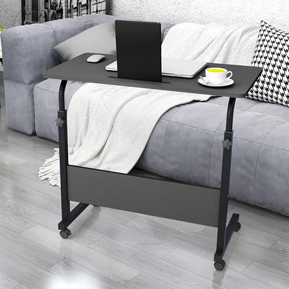 soges 31.5 inches Mobile Side Desk with Tablet Slot Height Adjustable Laptop Cart Stand Portable Laptop Desk Workstation with Wheels Black CXYM-5/3-80BB