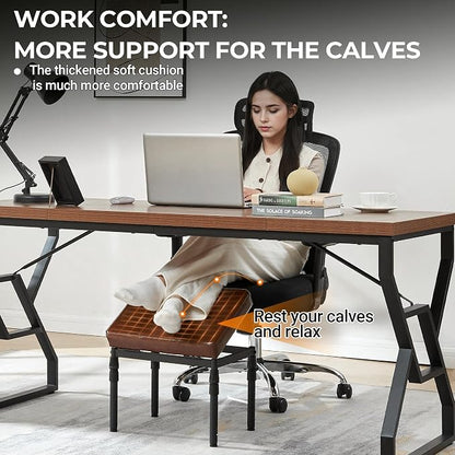 TIOPGHAD Adjustable Ottoman Pouf, 60 Degree Tilt, Brown Synthetic Leather | 4-Height Footrest, 28 Positions, Iron frame, Foam Cushion, 15.74 x 11.81 x 13.34 in, Under Desk, Living room, Home Office"