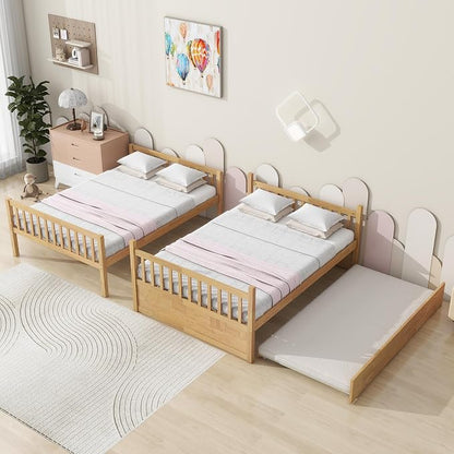Bellemave Full Over Full Bunk Bed with Trundle,Convertible Bunk Beds with Ladder & Safety Guardrails,Full Size Trundle Bunk Beds for Kids Girls Boys,Natural