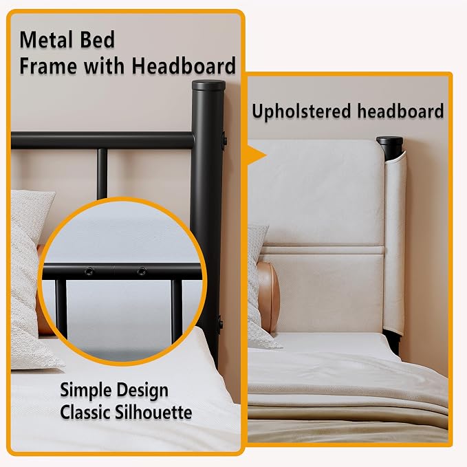 Metal Bed Frame,14Inch Twin Size Bed Frame with Storage Space,Heavy Duty Sturdy Mattress Foundation,Easy Assembly,No Box Spring Needed,Twin White