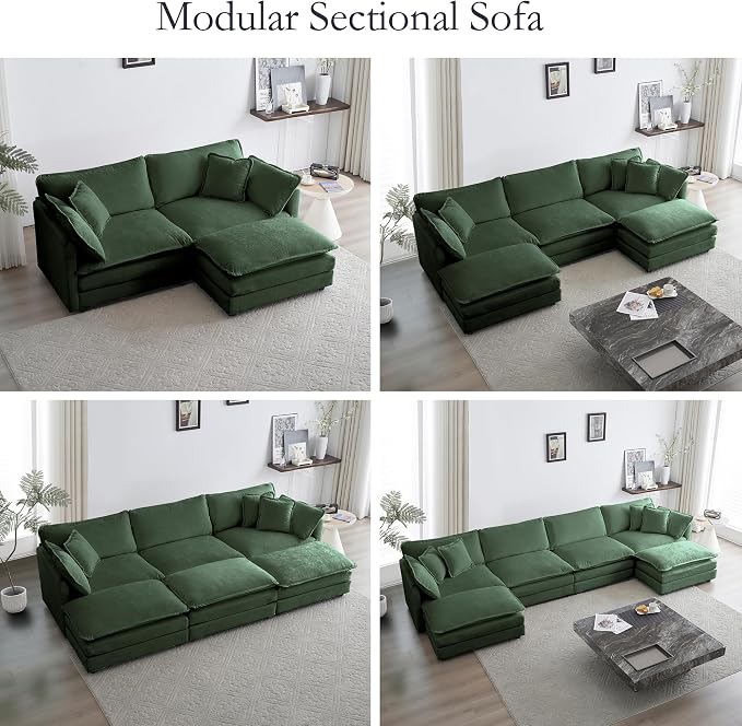 GNIXUU 111.5“ Oversized Modular Sectional Sofa, Comfy Cloud Couch for Living Room, Modern Chenille Large Deep Seat U Shaped Couch with Reversible Chaise & Cushions(5 Seater,Green)
