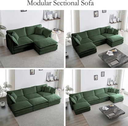 GNIXUU 111.5“ Oversized Modular Sectional Sofa, Comfy Cloud Couch for Living Room, Modern Chenille Large Deep Seat U Shaped Couch with Reversible Chaise & Cushions(5 Seater,Green)