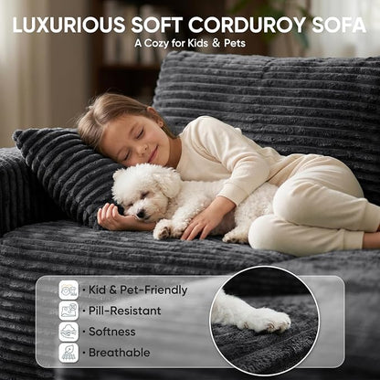 Boneless Couch, 127" Sofas for Living Room, U Shaped Couch with Chaise | Sectional Sofa, Cloud Couch Sectional with Cup Holders and Storage, Cloud Sofa with Deep Seat, Grey, Corduroy, No Assembly