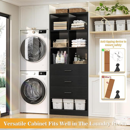 Homieasy Closet System Organizer with 3 Drawers and Partition Storage, Freestanding Wardrobe Organizer Modular with Shoe Shelf, Expandable for Walk-in or Reach-in Closets, Black