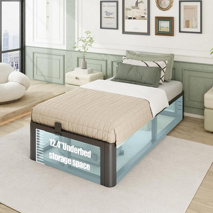 Bilily Metal Heavy Duty 14 inch Twin Bed Frame with Rounded Corner and Headboard Hole Mattress Retainers 3500 LBS No Box Spring Needed Platform Noise Free Easy Assembly