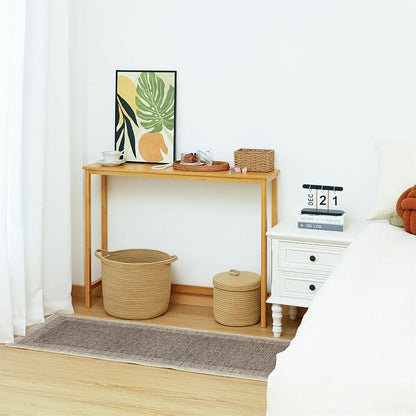 Bamboo Narrow Console Table, 39.4"(L) Wood Small Entryway Table, Accent Slim Hallway Tables, Thin Sofa Side Tables for Hallway, Living Room, Bedroom, Foyer, Burlywood