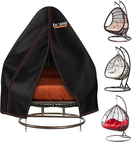 Enzeno Patio Egg Chair Cover Waterproof,90x79inch Egg Chair Cover with Zipper,420D Windproof Double Egg Swing Chair Covers,Outdoor Hanging Chair Covers Weatherproof,Black