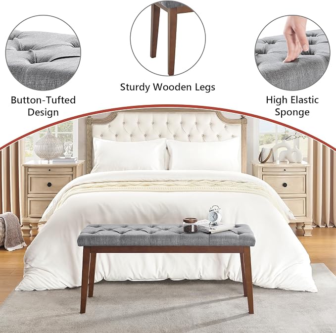kinmars Upholstered Bench for Bedroom End of Bed,42.5-inch Entryway Bench for Living Room,Dining Bench with Padded Seat and Solid Wood Leg for Kitchen Bedroom,Indoor and Hallway
