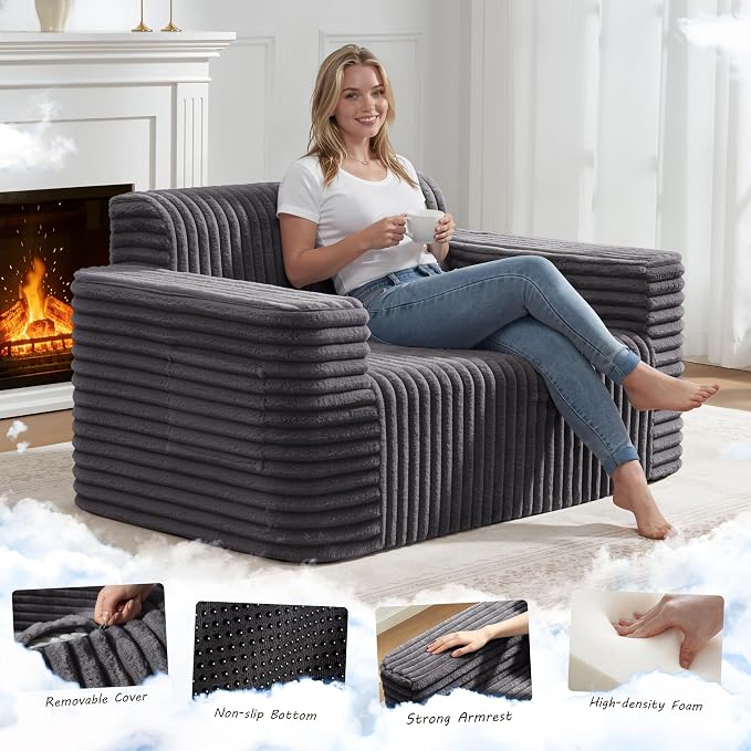 ZurNesfure Sofa Couch Cloud Loveseat, Memory Foam Couch with Pillow No Assembly Need, Modern Couch with deep seat and Washable Cover Boneless Sofas for Living Room Bedroom Apartment(Darkgrey,Loveseat)