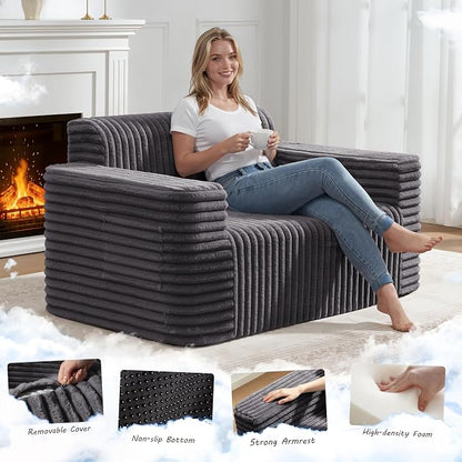 ZurNesfure Sofa Couch Cloud Loveseat, Memory Foam Couch with Pillow No Assembly Need, Modern Couch with deep seat and Washable Cover Boneless Sofas for Living Room Bedroom Apartment(Darkgrey,Loveseat)
