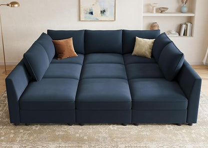 HONBAY Modular Sectional Sleeper Sofa with Storage Modular Convertible Sectional Couch Bed Modular Sectional Couches for Living Room,Dark Blue