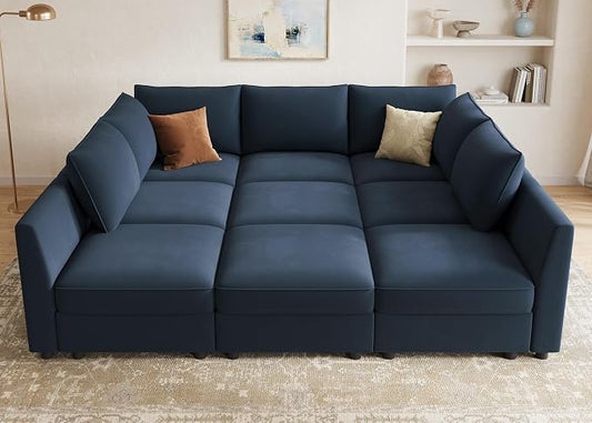HONBAY Modular Sectional Sleeper Sofa with Storage Modular Convertible Sectional Couch Bed Modular Sectional Couches for Living Room,Dark Blue