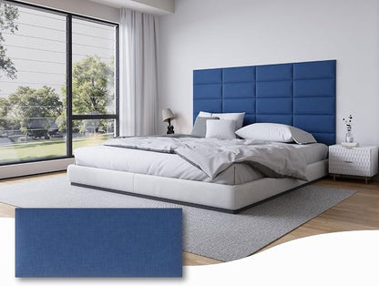 Peel and Stick Upholstered Wall Mounted Headboard King Size, 12 Panels Tufted Fabric Headboard,Wall Mounted Headboards, Interior Wall Panels for Bedroom, 10"x24" Dark Blue