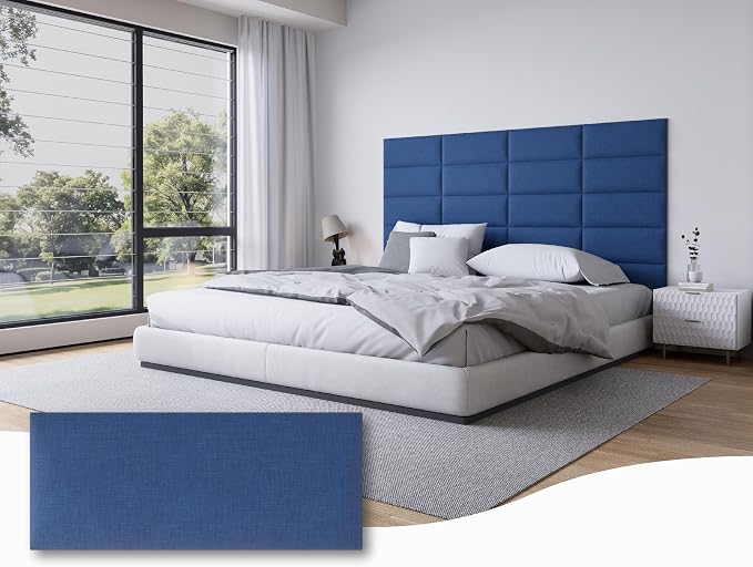 Peel and Stick Upholstered Wall Mounted Headboard Full Size, 6 Panels Tufted Fabric Headboard,Wall Mounted Headboards, Interior Wall Panels for Bedroom, 10"x24" Dark Blue