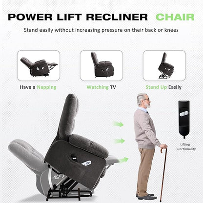 BOSMILLER Power Lift Recliner Chair with Massage and Heat for Elderly,Electric Lift Chair with USB Charging Runction and Side Pockets, Suitable for Living Rooms and bedrooms,Grey