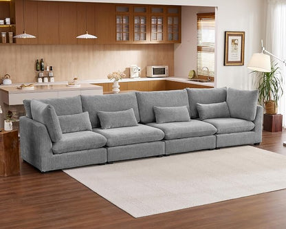 154" Oversized Chenille Couch Modular Sectional Sofa, Washable Cloud Cloud Sectional, 4 Seater Sectional Couches for Living Room, Fully Cover Removable, Basic 4 Seater, Chenille, Grey