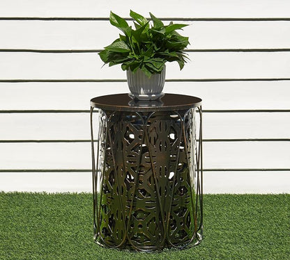 HFHOME Set of 3 Metal Outdoor Side Table, Nesting Round Coffee Table for Indoor Outdoor, Heavy Duty End Tables Plant Stand Living Room Garden Stool - Bronze