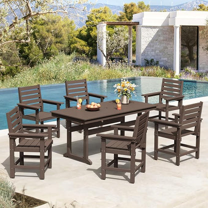 Patio Dining Chairs Set of 2, HDPS Weather Resistant Outdoor Chairs with Armrest, Heavy Duty 300LBS Support Patio Chairs for Backyard Deck Porch Balcony, Dark Brown