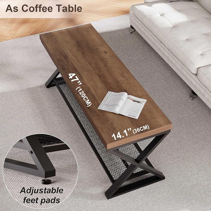 LVB Entryway Bench, Indoor Shoe Bench with Storage and Seating, Wood Metal Storage Bench for Bedroom Living Room, Farmhouse Shoe Rack Bench for Sitting in Hallway Foyer Entrance, Rustic Oak, 47 inch