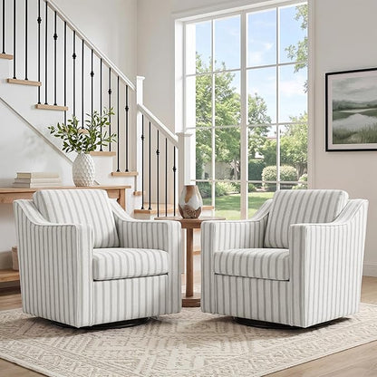 Swivel Accent Chair, Modern Round Barrel Arm Chair for Living Room, Bedroom, Comfy Club Reading Chairs for Adults (Pinstripe Grey, Set of 1)