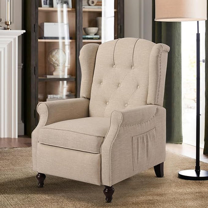 Wingback Recliner Chair with Massage and Heat Tufted Fabric Push Back Arm Chair, Recliner Chair for Living Room Bedroom Home Theater (1,Beige)