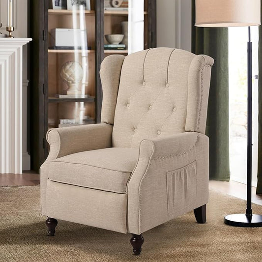 Wingback Recliner Chair with Massage and Heat Tufted Fabric Push Back Arm Chair, Recliner Chair for Living Room Bedroom Home Theater (1,Beige)