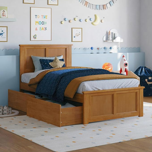 AFI, Madison Twin Platform Bed with Matching Footboard & Storage Drawers, Light Toffee