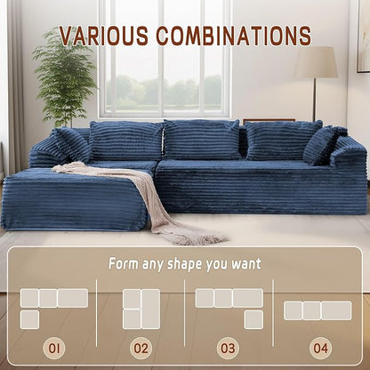 Korser 108" L-Shaped Modular Sectional Sofa with Chaise, Boneless Comfy Corduroy Fluffy Couch with Deep Seat and Side Pockets, Flexible Module Combination for Living Room, No Assembly, Side Pockets