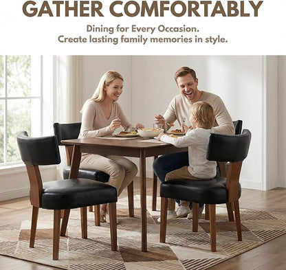 HNY Century Modern Dining Chairs Set of 6, Farmhouse PU Leather Upholstered Accent Chair Curved Backrest Kitchen Chairs, with Hardwood Frame, Black 6PC