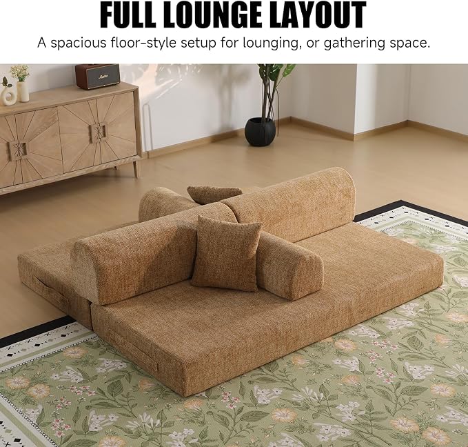 78.84" Boneless Couch with Memory Foam, Corduroy Convertible Loveseat for Apartment Living Room, Floor Sofa Bed,1200 lb, Vacuum Packed Couch in a Box, Ochre
