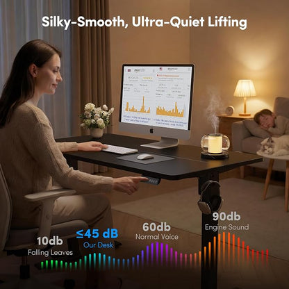 FEZIBO 55 x 24 Inchs Electric Standing Desk, Height Adjustable, Sit Stand Up, Computer Office Desk with Splice Board, Black Frame/Black Top