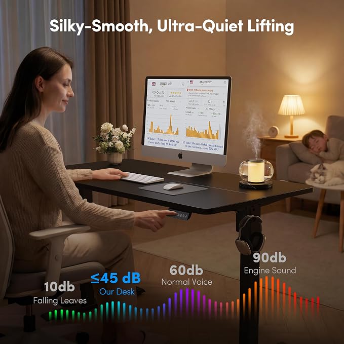 FEZIBO 40 x 24 Inchs Electric Standing Desk, Height Adjustable, Sit Stand Up, Computer Office Desk with Splice Board, Black Frame/Black Top