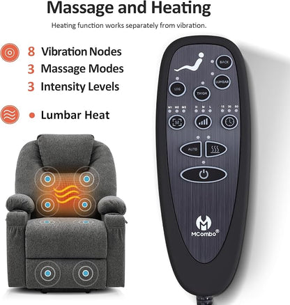 MCombo Small Power Lift Recliner Chair for Elderly, Petite Power Lift Chair with Heat and Massage for Seniors, Cup Holders, USB & Type C Ports, Fabric 7141 (Grey)