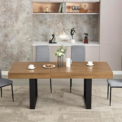 STHOUYN 63”-79” Extendable Dining Room Table, Modern Farmhouse Wooden Kitchen Table, Long Expandable Dining Table for 6 8 10, Large Expanding Tables Conference Tables (Walnut Brown)