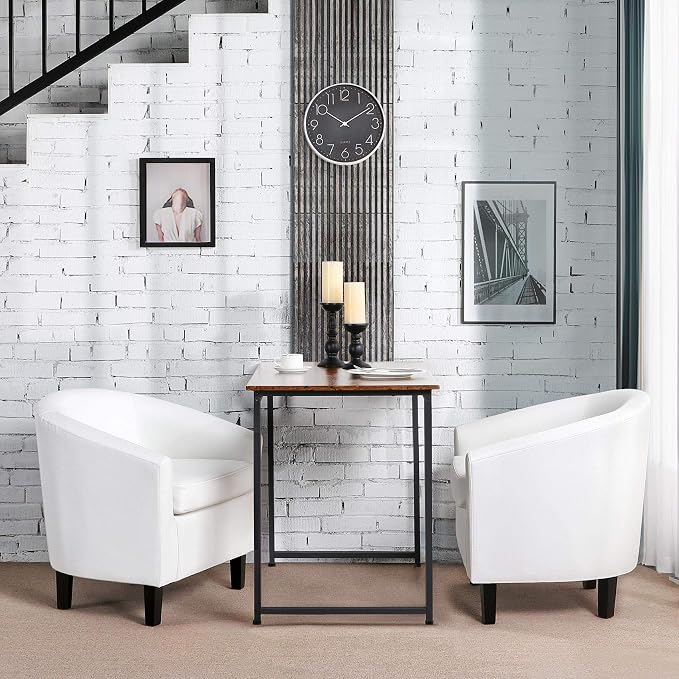 Topeakmart White Leather Chair, Modern and Comfy Accent Chair, Upholstered Barrel Chair with Wooden Legs for Living Room Bedroom Waiting Room, Set of 2, White